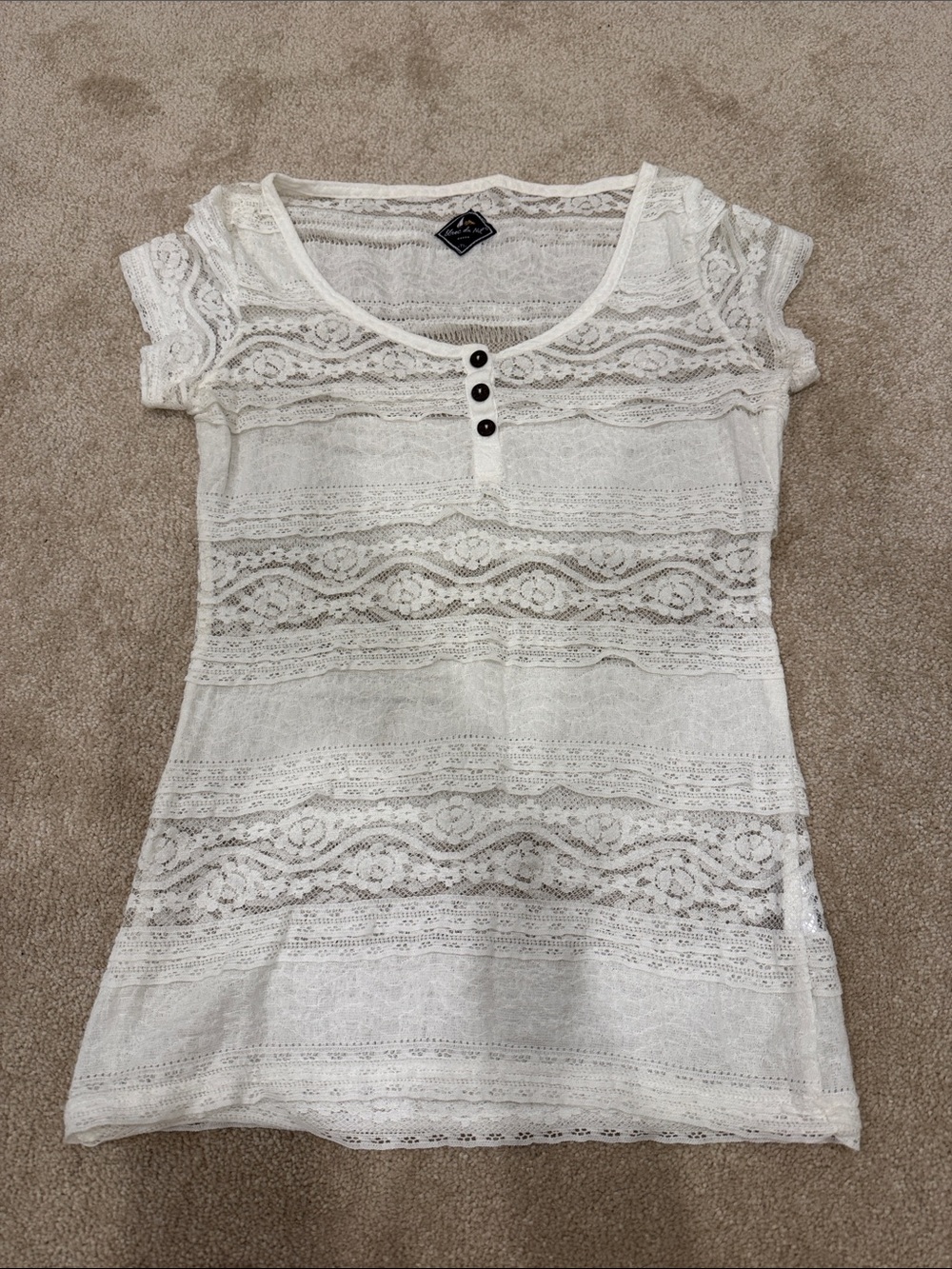 Women's White Lace Henley Camisole - Lightweight Layering Top
